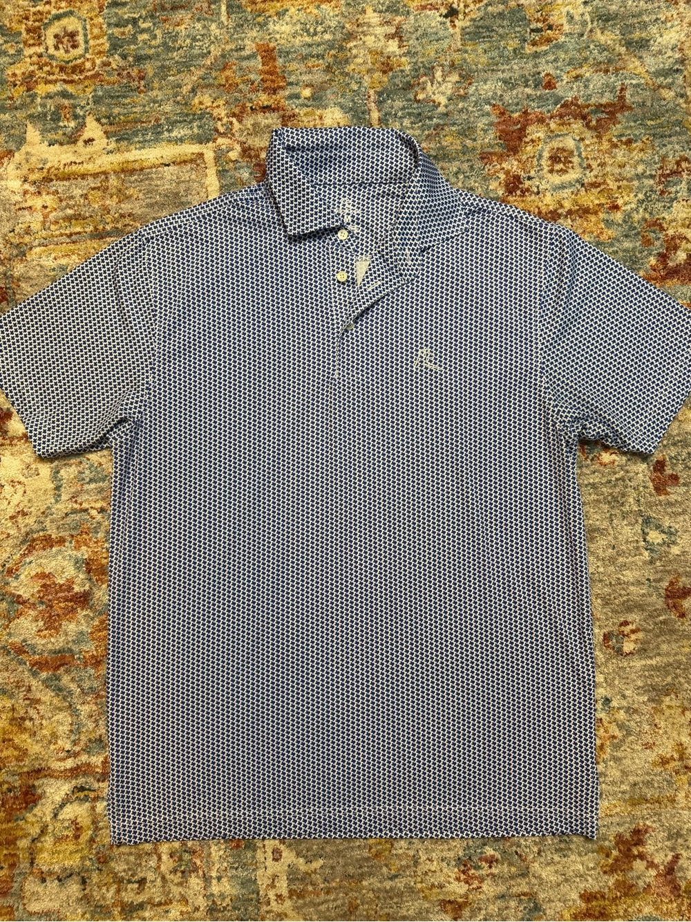 Rhoback Blue and White Micro-Pattern Polo
